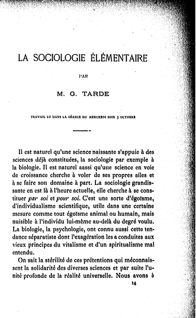 A sociologia elementar de Gabriel Tarde (1894)